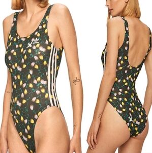 Adidas Originals All Over Floral Print Bodysuit Size Medium Scoop Back NwT